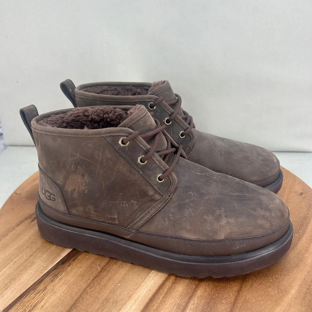 UGG Neumel Weather II Brown Leather Shearling Lined Chukka Boots Mens Size 10